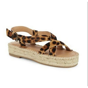 NEW Madewell Real Fur Leather Women’s Platform Espadrille Sadanls Brown 6.5